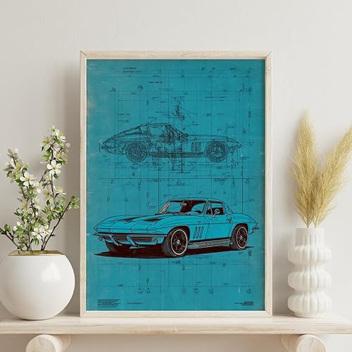 Miniatura 4 de Xenulab Póster retro de auto con diagramas clásicos de coche deportivo para decoración de garaje y entusiasta del automóvil para decoración del hogar
