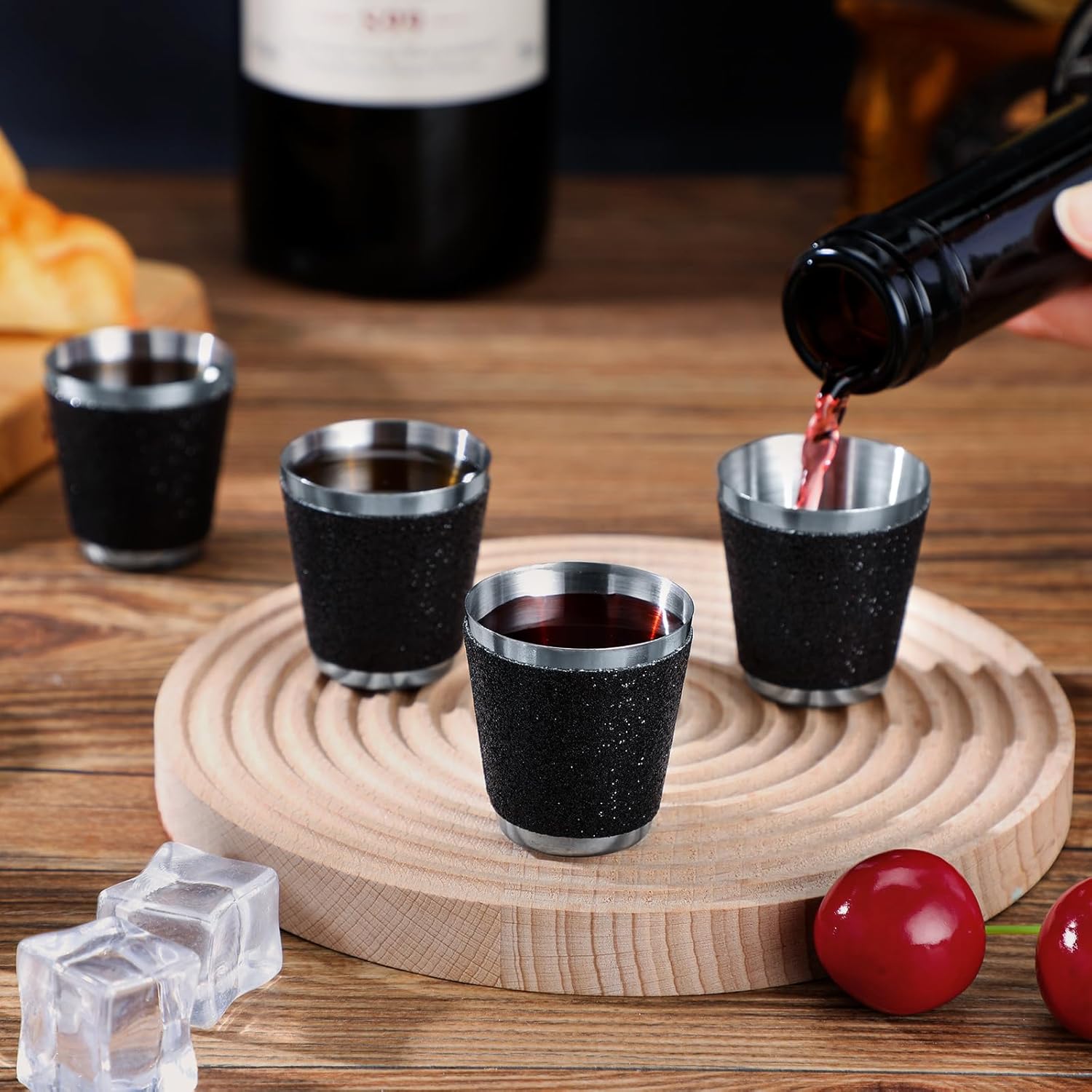 Qinyoung 50 Pcs 1 oz Stainless Steel Shot Glasses Bling Wine Glitter Metal Shot Glasses Bachelorette Wedding Party Supplies for Espresso Whiskey Bar(Black)