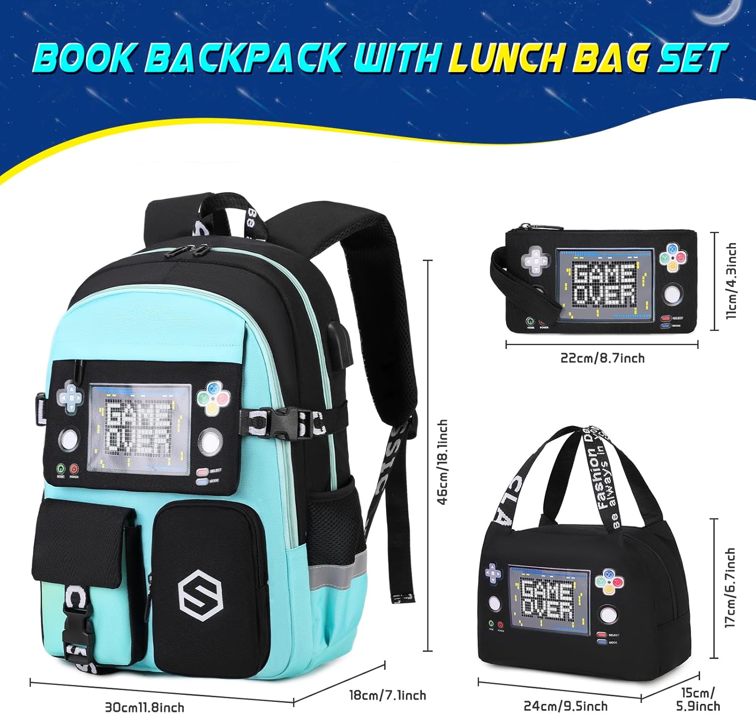 Boys Backpack, Cool Luminous School Backpacks for Boys with Lunch Bag Pencil Case, Kids Backpack Kindergarten Elementary Middle School Book Bags for Teen Boy Children with USB Charging Port - Image 2