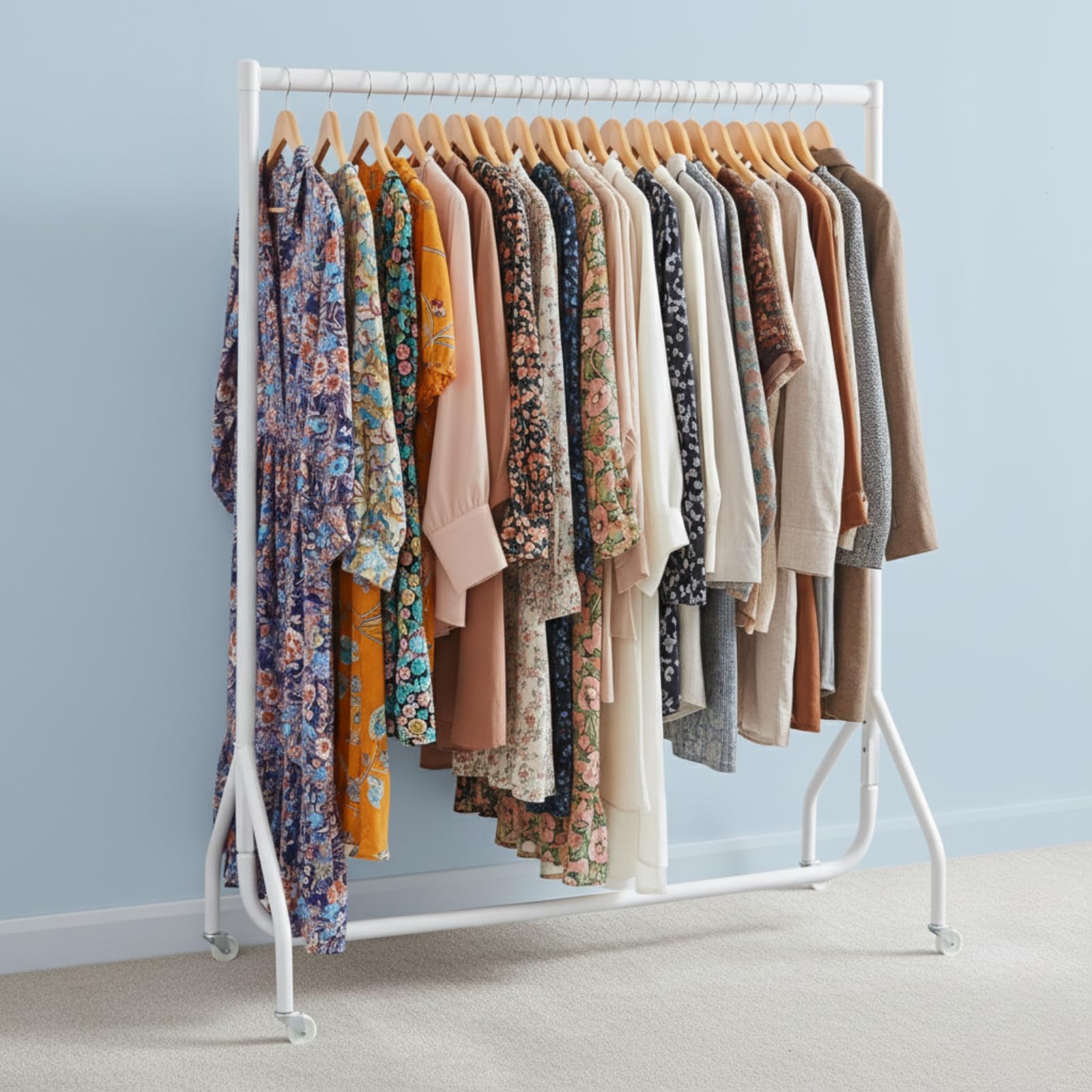 Shoplines Supplies White 6Ft Wide X 5Ft High Heavy-Duty Clothes Rail Industrial Grade Steel Garment Rack With Wheels Easy Assembly, Portable Storage Or Display Stand