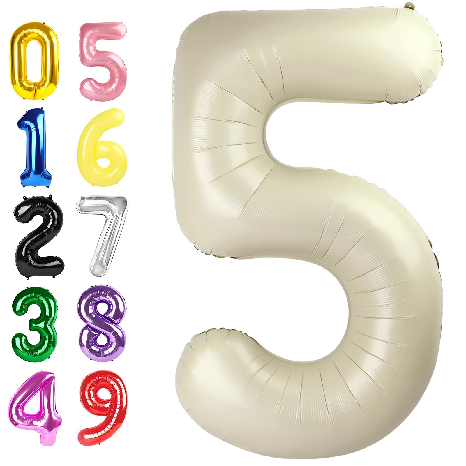 Number 5 Balloon 40 Inch, Foil Balloons for Boys And Girls, Cream Numbers Balloon for 5, 15, 25, 50 Birthday Party Decoration, Anniversary, Christmas, Thanksgiving Day