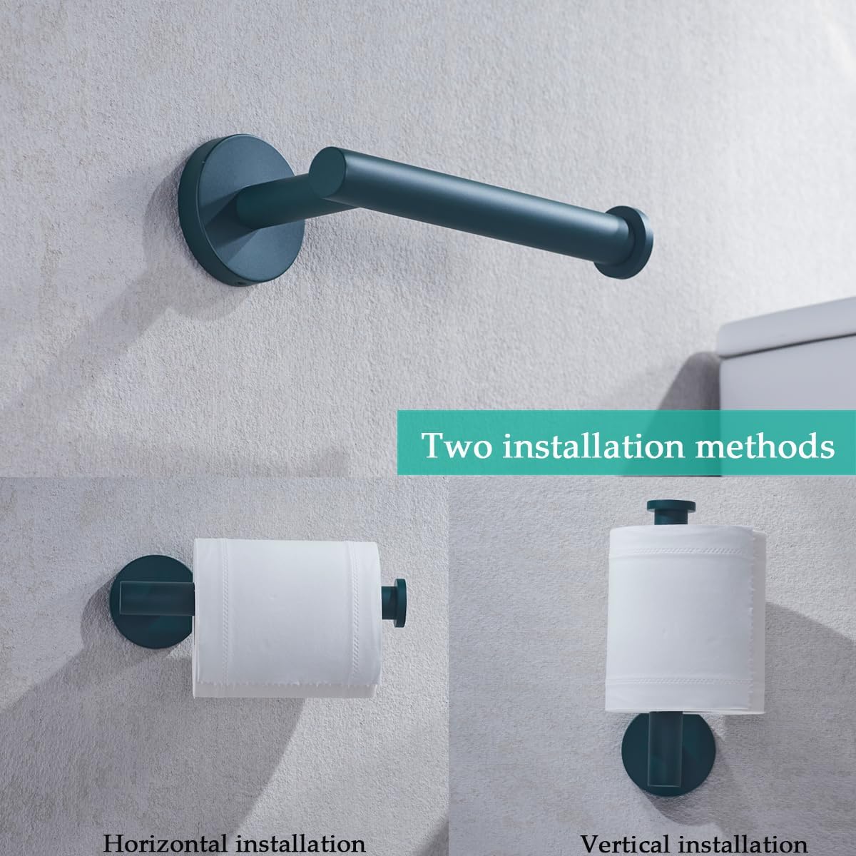 Dark Green Toilet Paper Holder SUS304 Stainless Steel,Modern Round Tissue Roll Holders Wall Mount,6 inch TP Holder for Kitchen Washroom,Drilling,96006-6DKG