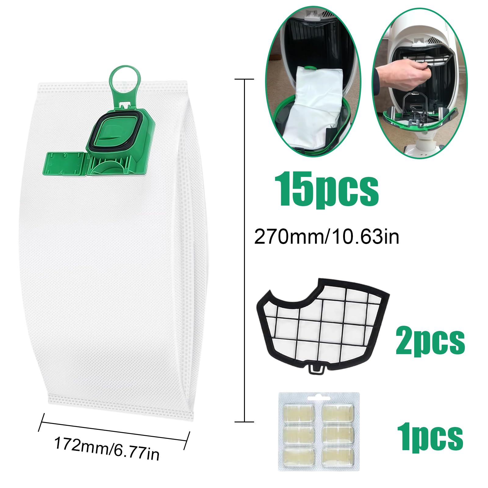 15 bolsas para Folletto VK140 VK150 FP140, con 6 ambientadores y dos filtros