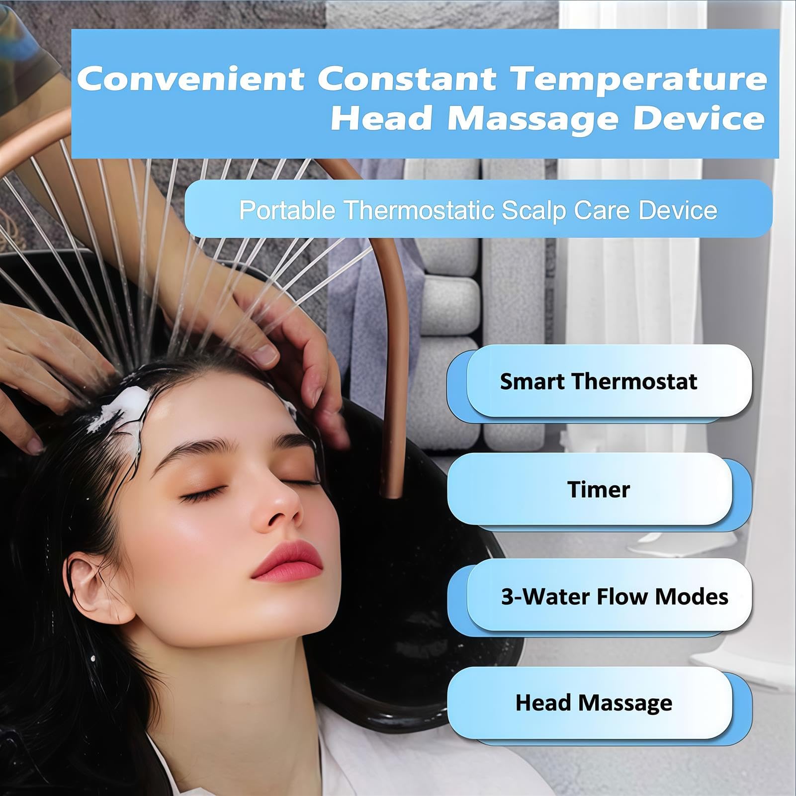 Attrezzatura Portatile Trattamenti Capelli con Pompa Centralina Controllo, Struttura Autoportante Circolazione dell'Acqua per Saloni Bellezza Domestico, Altezza Angolazione Regolabili