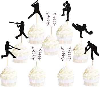 Amazon.co.jp: Ercadio 野球カップケーキトッパー グリッター スポーツ