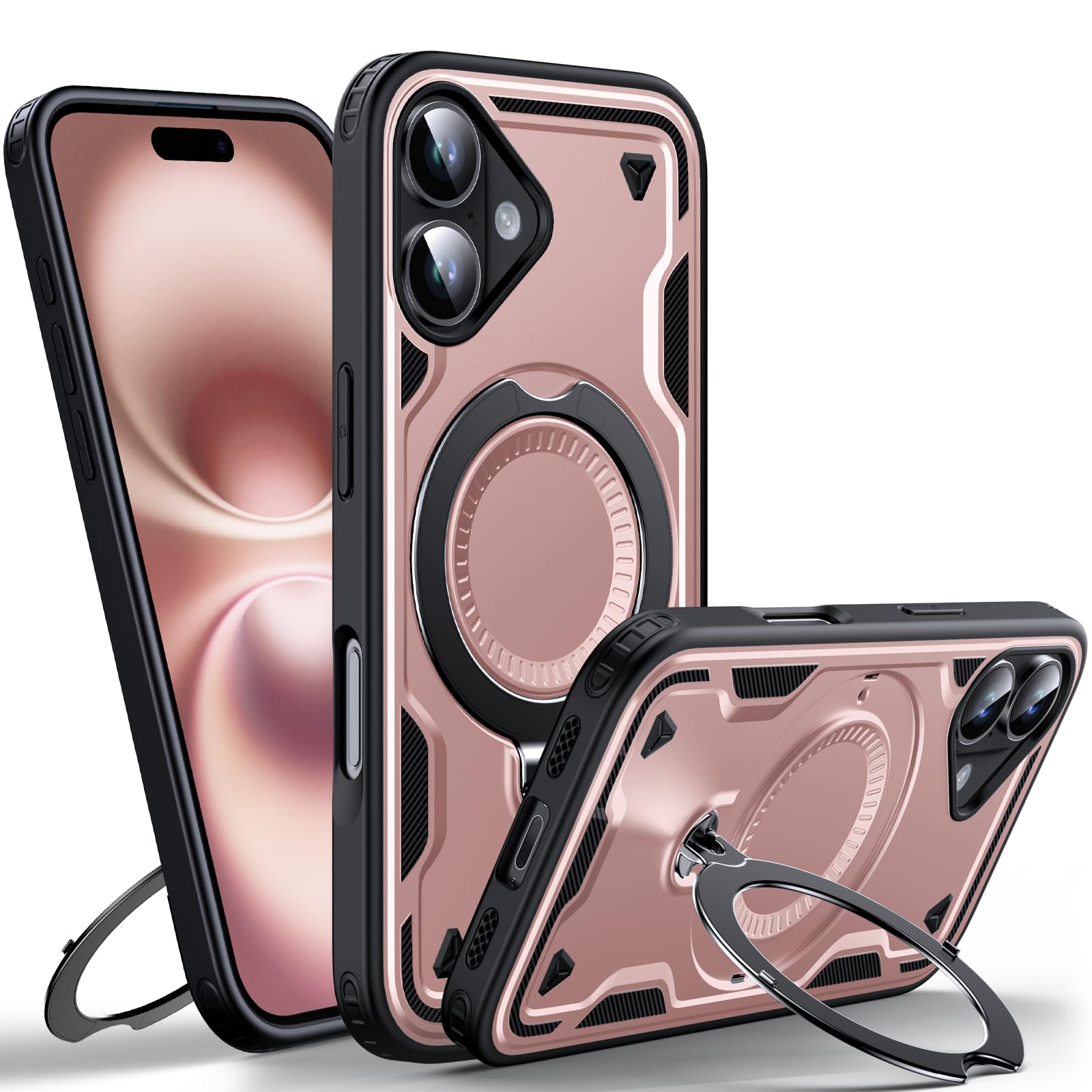 WYUIC Designed for iPhone 16 Magnetic Case, Compatible with Magsafe, 10ft Drop Test Hard Rugged, 360 Rotating Ring Kickstand Heavy Duty Shockproof