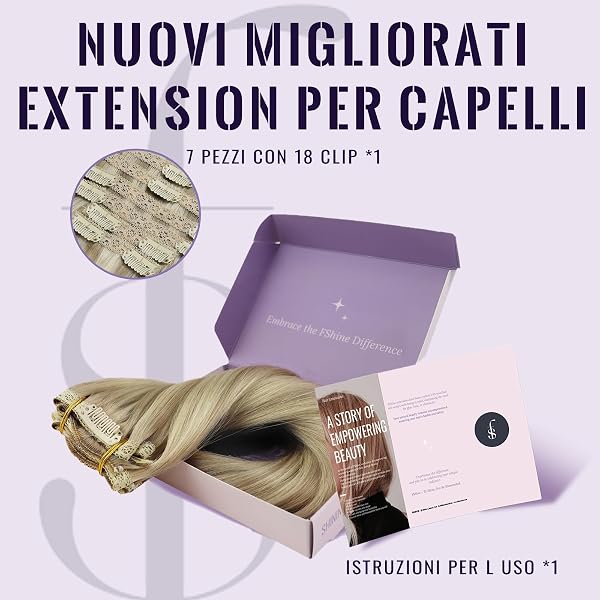 Fshine Extension Capelli Veri Clip 120g 40cm Extension Capelli Veri Biondo Cenere Scuro Con Highlighted Del Biondo Dorato - Capelli Naturali Lisci 16P22 - 2