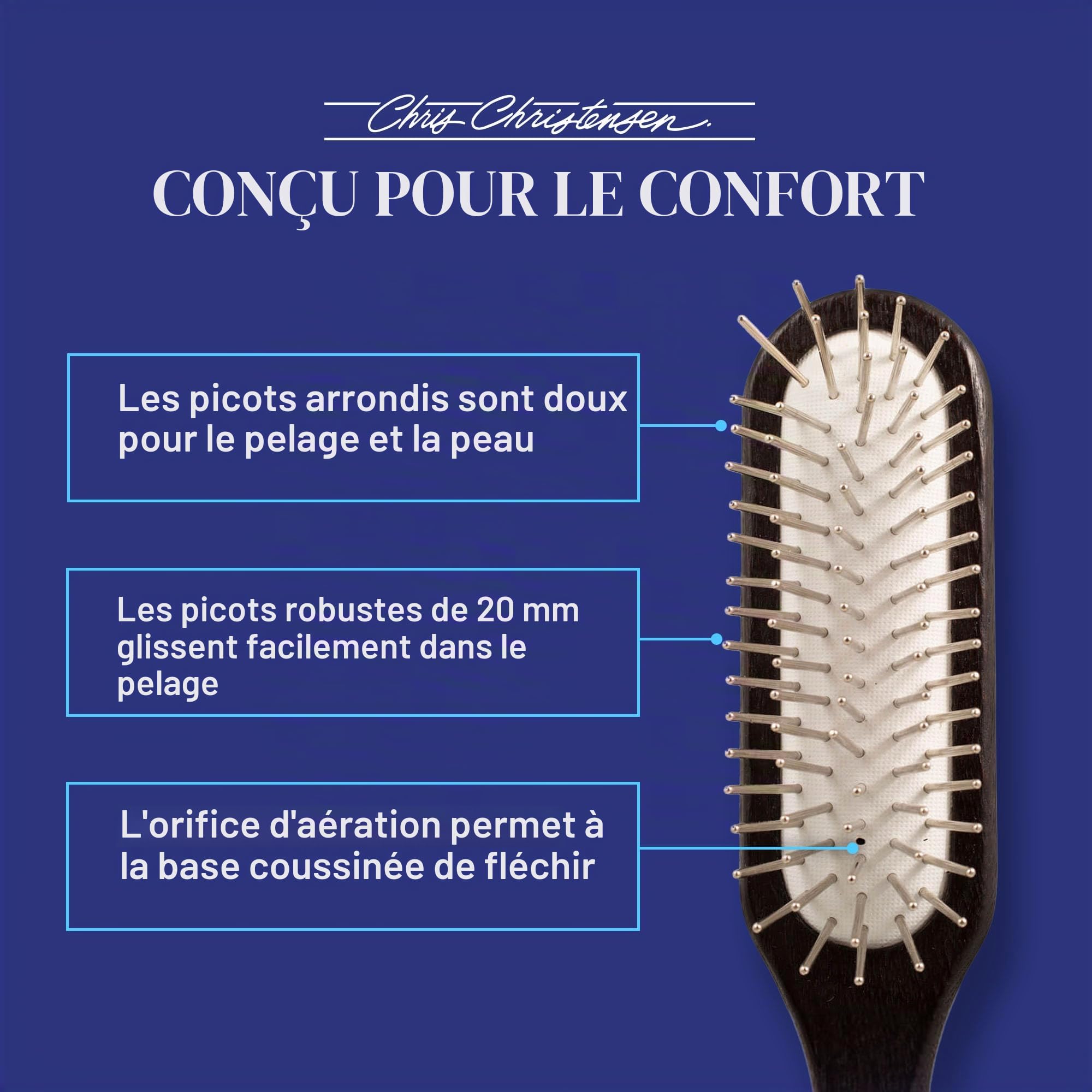 Chris Christensen Brosse démêlante pour chien, 20 mm, brosse spéciale pour toiletter comme un professionnel, élimine les tapis tenaces et les enchevêtrements, les broches arrondies et mises à la