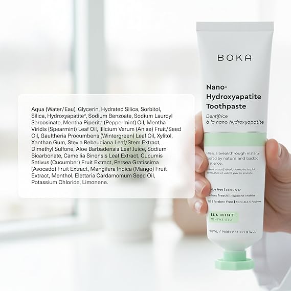 Boka Fluoride Free Nano Hydroxyapatite Toothpaste - Adult & Kids - Appropriate for Sensitive Teeth - No Sulfates & Parabens - Natural Flavors & Vegan - Mild Ela Mint (113g) 3pk