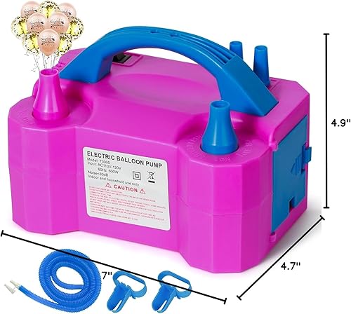 Miniatura 10 de WYLOSUA Bomba eléctrica portátil de doble boquilla para globos, diseño de boquilla doble, modo de empuje hacia abajo y continuo, inflado rápido para