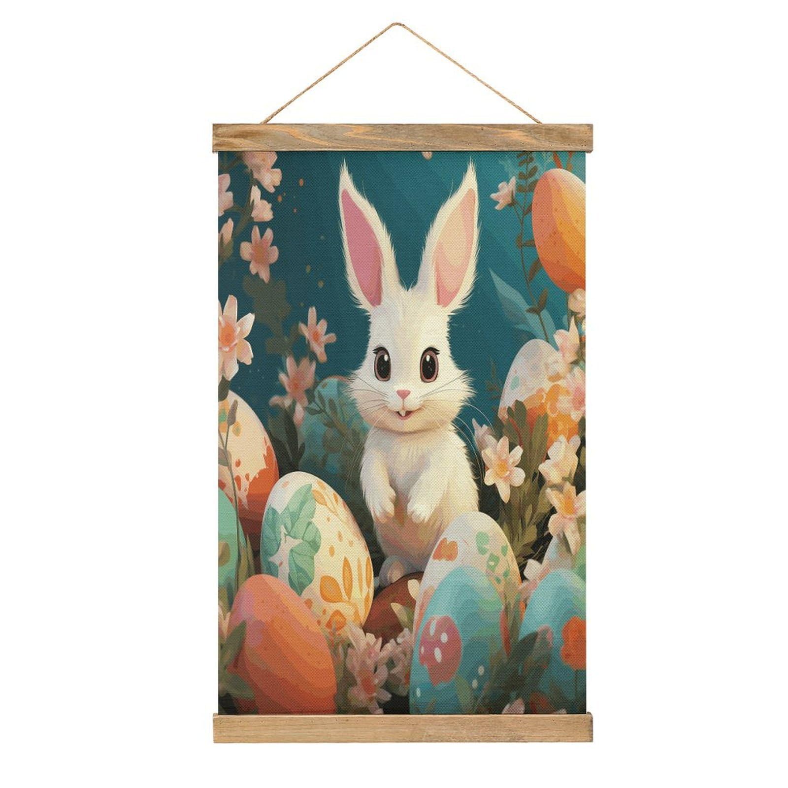 FekiLoot Cute Easter Bunny Wall Art Poster Hanger Frame Linen Wall Art Decor Vintage Hanging Poster Hanging Wall Decor Rustic Retro Wall Art Print for Living Room Decor 20.4 X 13.1Inches