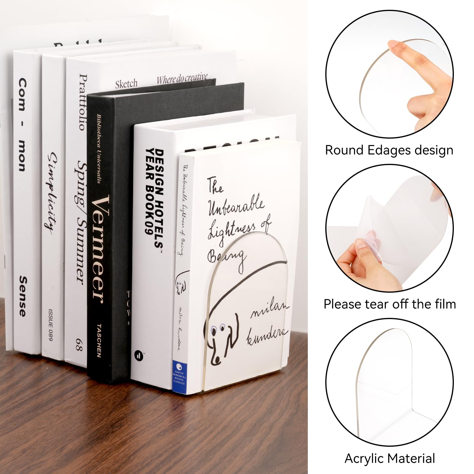 Buchstütze Acryl, 2er Pack, 100 x 100 x 130mm, Buchstützen Acryl, Transparent Bücherhalter für Bücher, Bücher Halterung Regal für Kinder,Schule,Bibliothek,Bookends für Magazine und DVDs Organzier