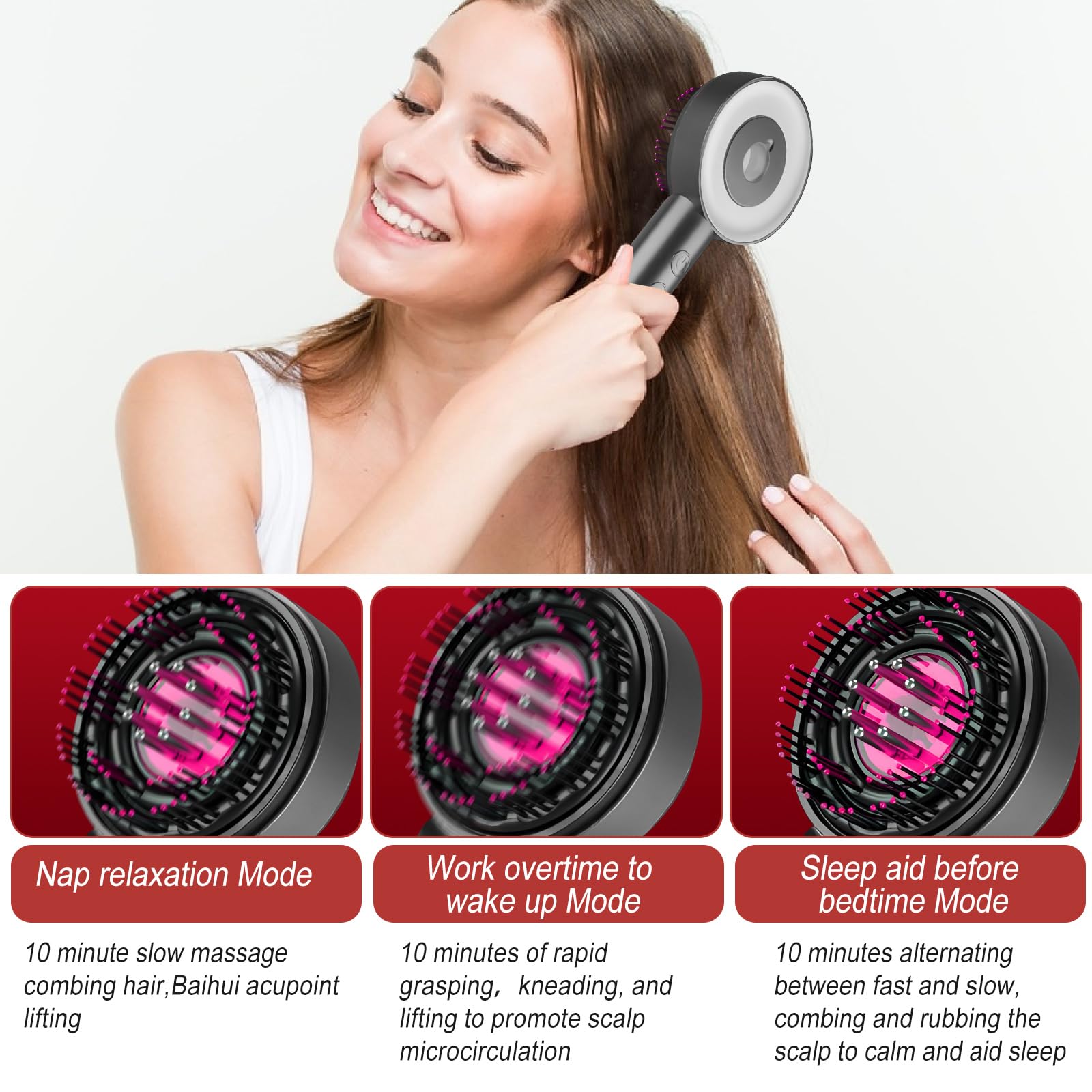 Cepillo de masaje de cuero cabelludo con luz roja y azul, multiusos, aplicador de aceite, masajeador eléctrico para cuero cabelludo y cabello, inalámbrico y portátil (gris)