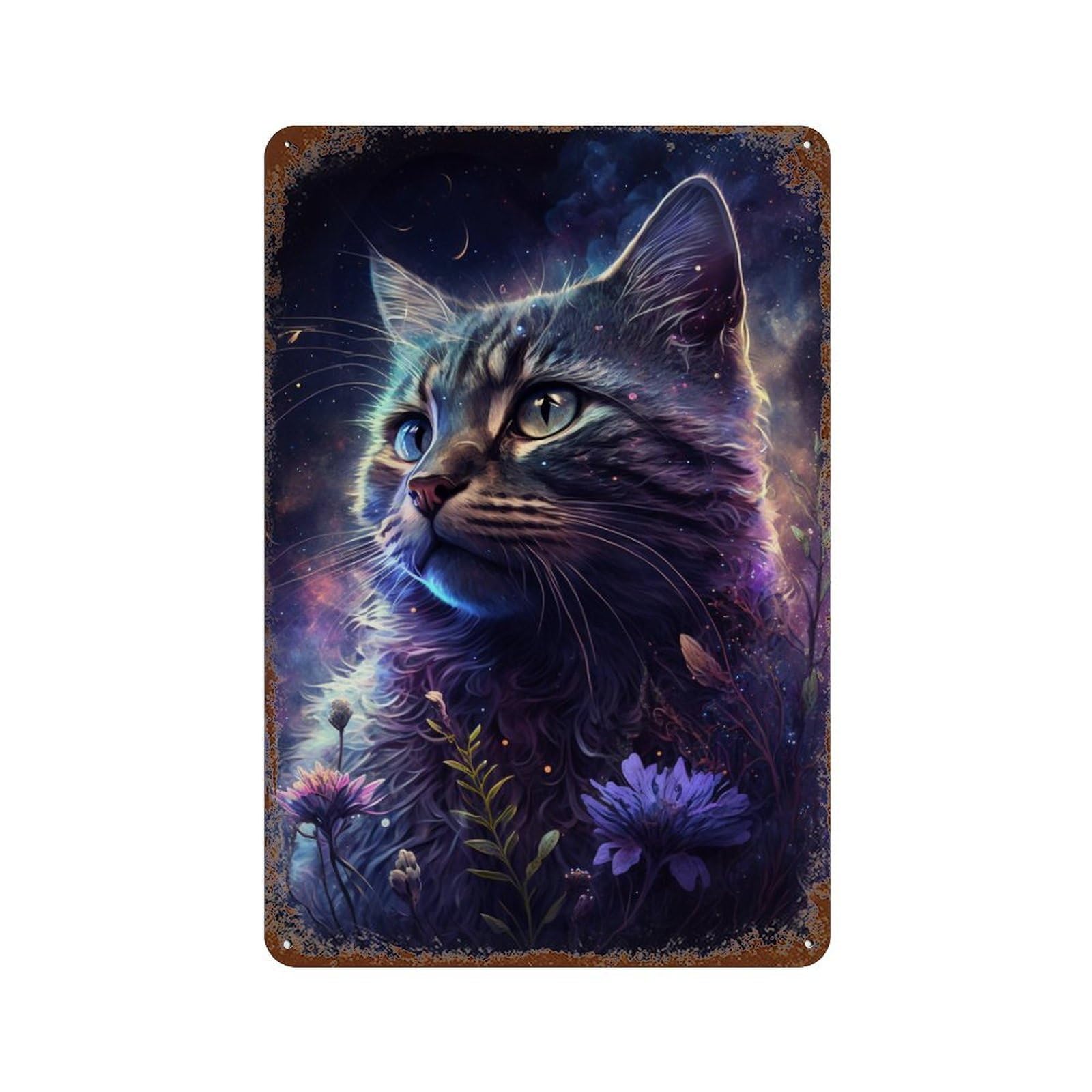 Galactic Whiskered Wonder Distressed Metal Wall Sign 11.8"x7.9", Shabby Chic Decor for Garage, Pub Or Kitchen