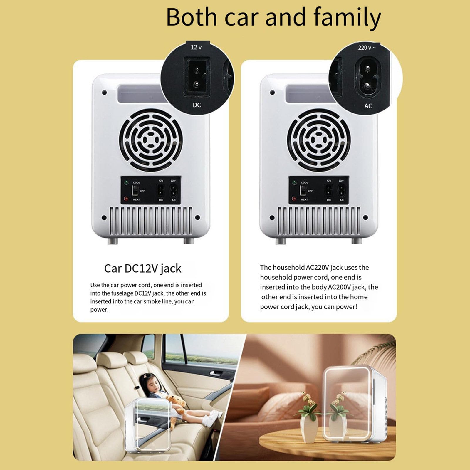Mini refrigerador para el cuidado de la piel con espejo LED regulable, refrigerador y calentador de 10 l/6 para cosméticos, belleza, alimentos