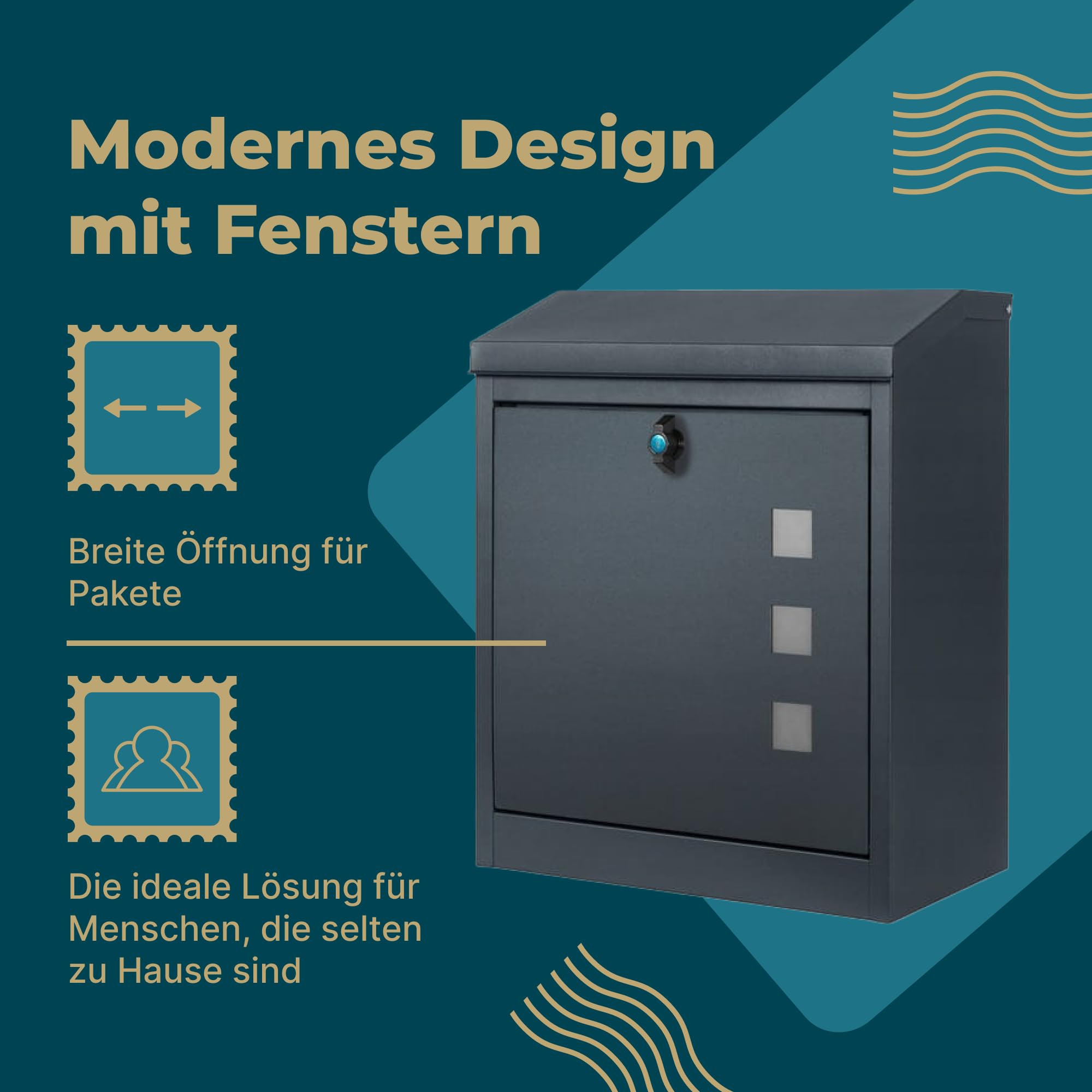 JUMI Wetterfest Briefkasten und Paketbox - Rostfrei und Massiv - Standbriefkasten Modern - Stahlblech Rückholsperre - Schublade und Schrank - Mailbox - aus Metall, Anthrazit