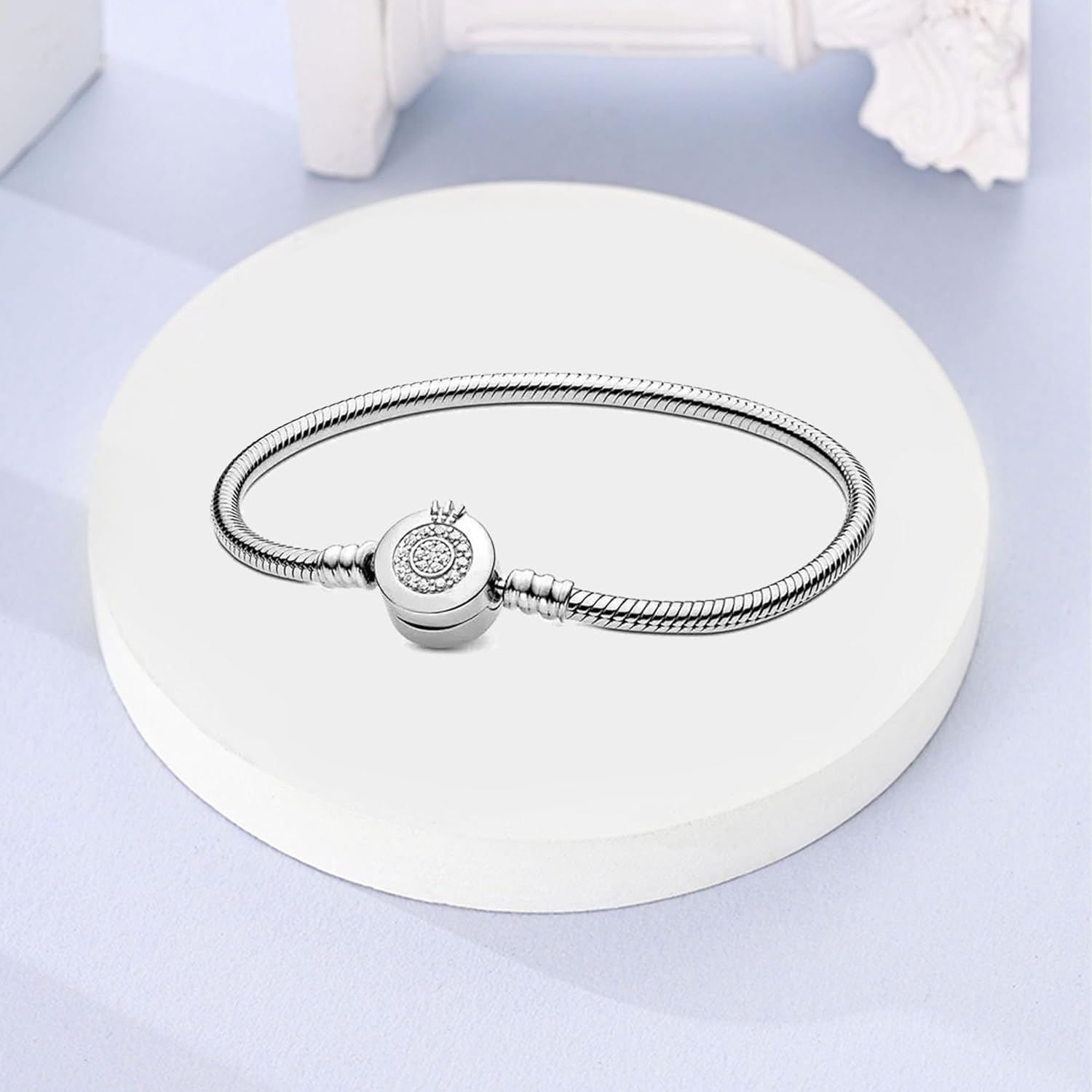 925 Sterling Silver New Classic Crown Buckle Bucket Buckle Snake Bone Chain Bracelet Suitable Fit Design Charm Bead DIY Exquisite Surprise Gift - Image 3