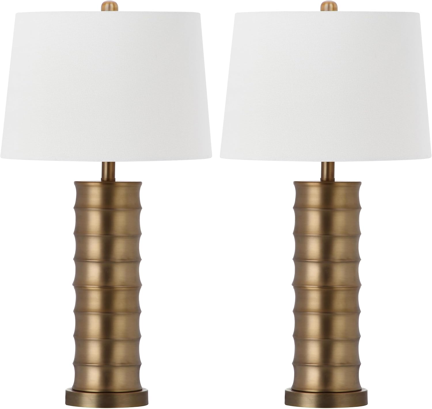 SAFAVIEH Lighting Collection Linus Farmhouse Brass Column Gold 29-inch Bedroom Living Room Home Office Desk Nightstand Table Lamp Set of 2 (LED Bulbs Included)
