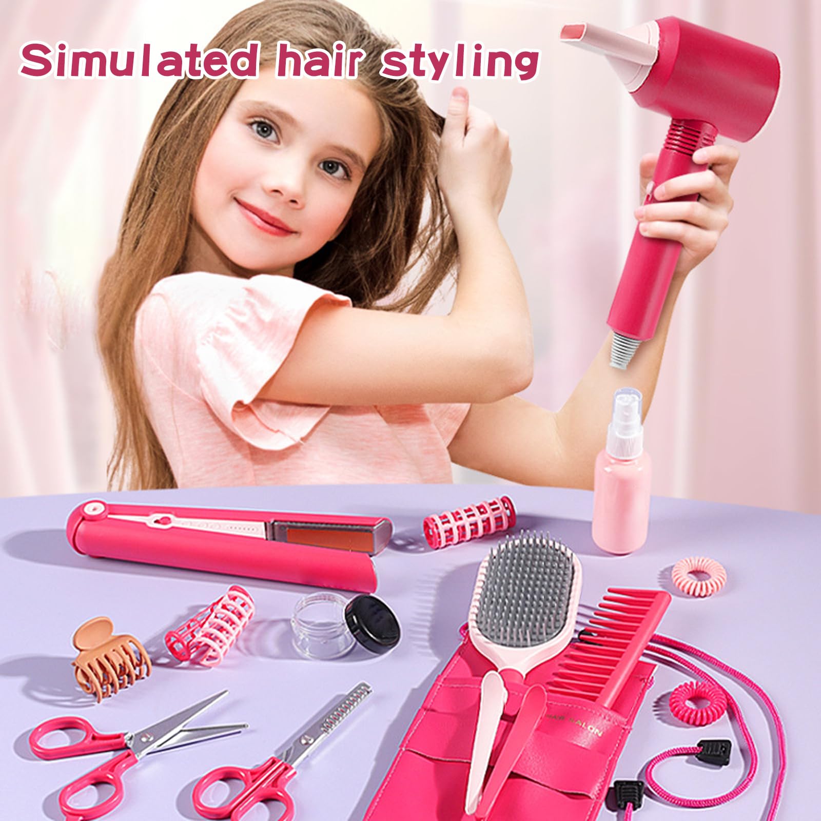 Juego de Peluquería para Niños,22 Piezas Estilismo y Peluquería Conjunto Juego Belleza,Moda Salón Kit Peluqueria,Juego de simulación de peluquería,Juego de rol para Niños y Niñas 3+ Años.