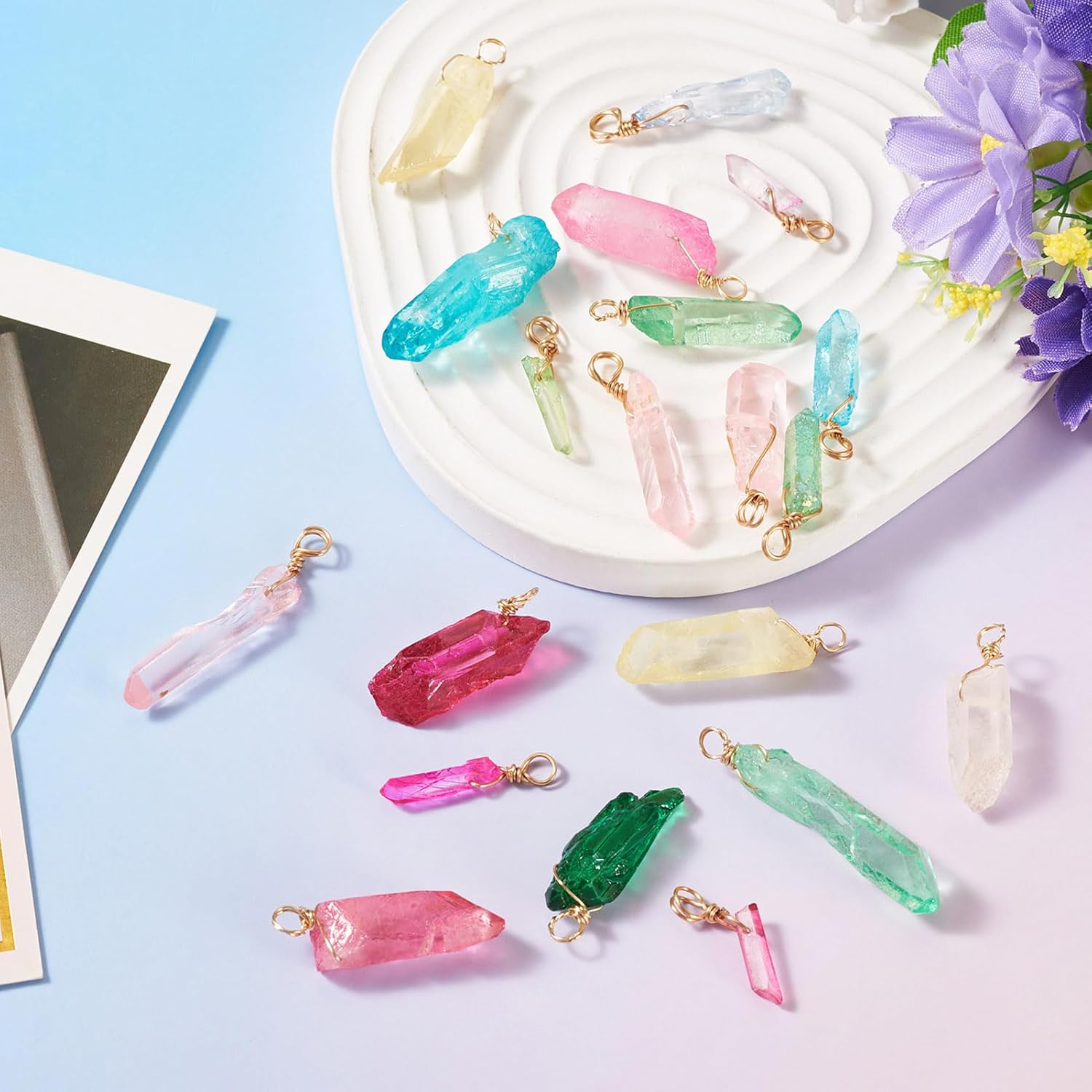 Natural Nuggets Gemstone for Necklace Two Tone Rectangle Crystal Stone Dangle Healing Chakra Stone with Jump Ring for Earring Wind Chime Jewelry Making - Image 6