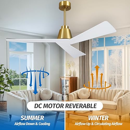 Miniatura 2 de Ventilador de techo de 52" sin luz con control remoto, ventiladores de techo modernos para patios, dormitorio, casa de campo, 3 aspas, ventilador de