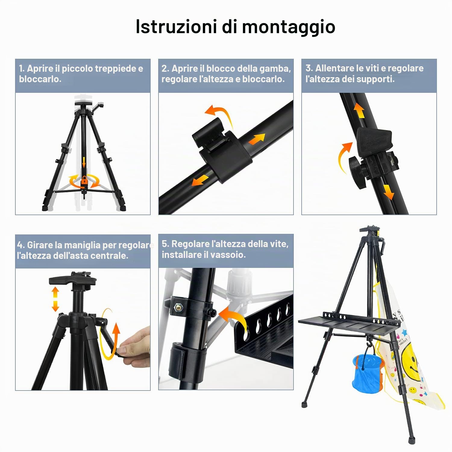 Cavalletto Pittura Regolabile in Aluminio, 50-155 cm Cavalletto Pieghevole Portatile per Dipingere ed Esposizione, per Artisti, Tele, Poster e Affissi con Borsa da Trasporto (Nero)