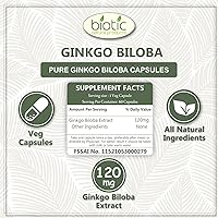 Vista 4 de Veena Biotic Natural Ginkgo Biloba Cápsulas 120mg Extracto para Cerebro y Memoria - 60 Cápsulas Vegetales