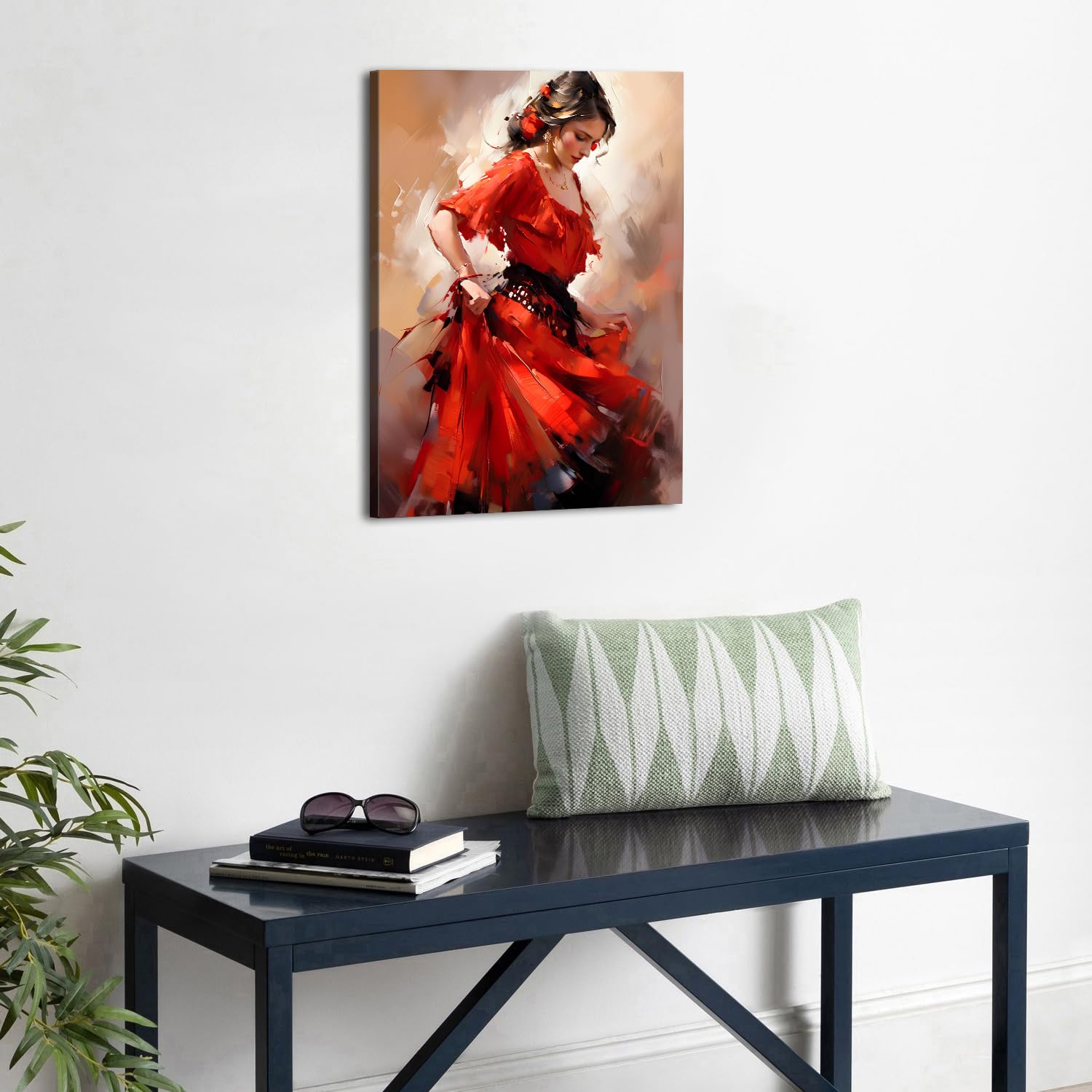 Red Dress Dancing Girl Wall Art Flamenco Dancer Wall Pictures for Living Room Beautiful Spanish Dancer Canvas Prints Female Dancers Painting Artwork for Bedroom Hallway Home Decorations 30x40cm - Image 3