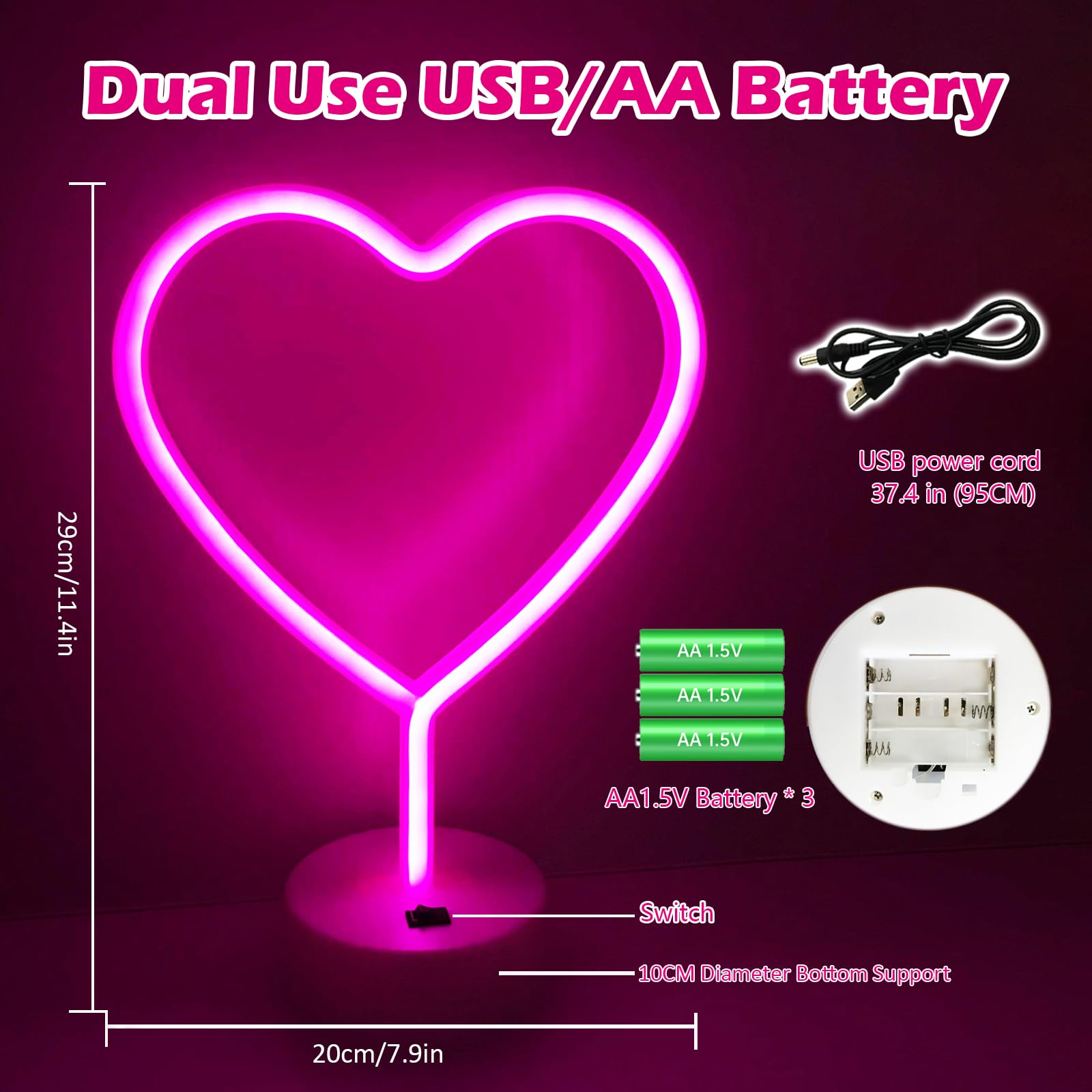 Pink LOVE Vertical LED Desk Lamp With Beautiful Decoration Bedroom Neon Light Switch Control Giving To Loved Ones Friends Children ,Living Room Atmosphere Light - Image 3