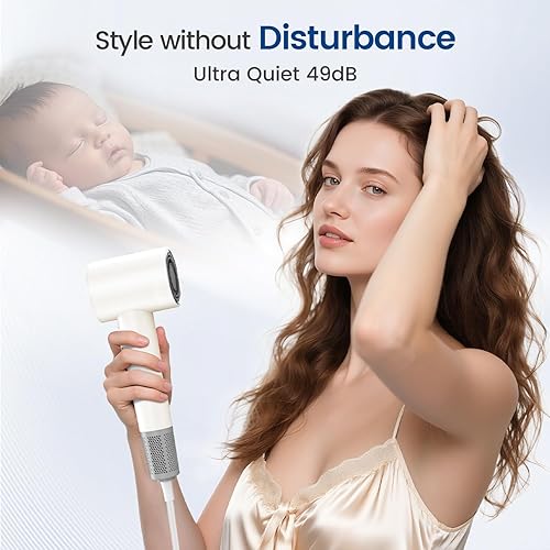 Miniatura 2 de Secador de pelo con motor de alta velocidad de 14000 W de 150000 RPM para secado rápido, 3 niveles de viento fríocalor y 49 db de bajo ruido, 1.5