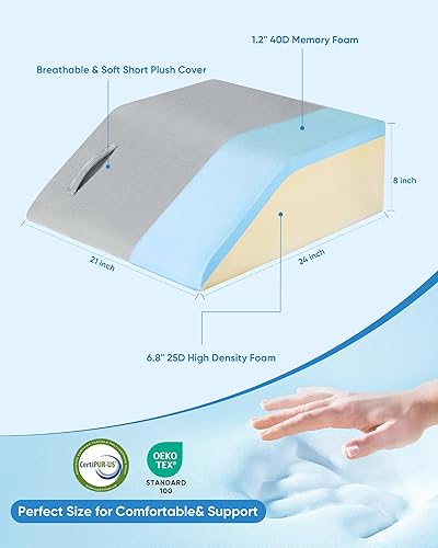 Miniatura 7 de Almohada de elevación de piernas, cuña de espuma viscoelástica para hinchazón, circulación, recuperación de cirugía, ciática, almohada de cuña