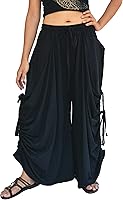 Sakoonee Women's Convertible Harem Pants Palazzo Dhoti Lounge Trousers - 2 Pockets, 100% Cotton, One Size Elastic Waist Skirt Option