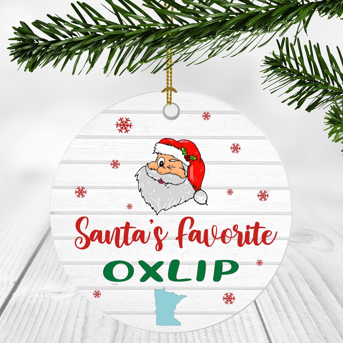 New Home Ornaments for Christmas Tree with Name City State Oxlip Minnesota Ornament - Santa's Favorite Oxlip MN Ornament - Housewarming Ornament 3 Inches Plastic
