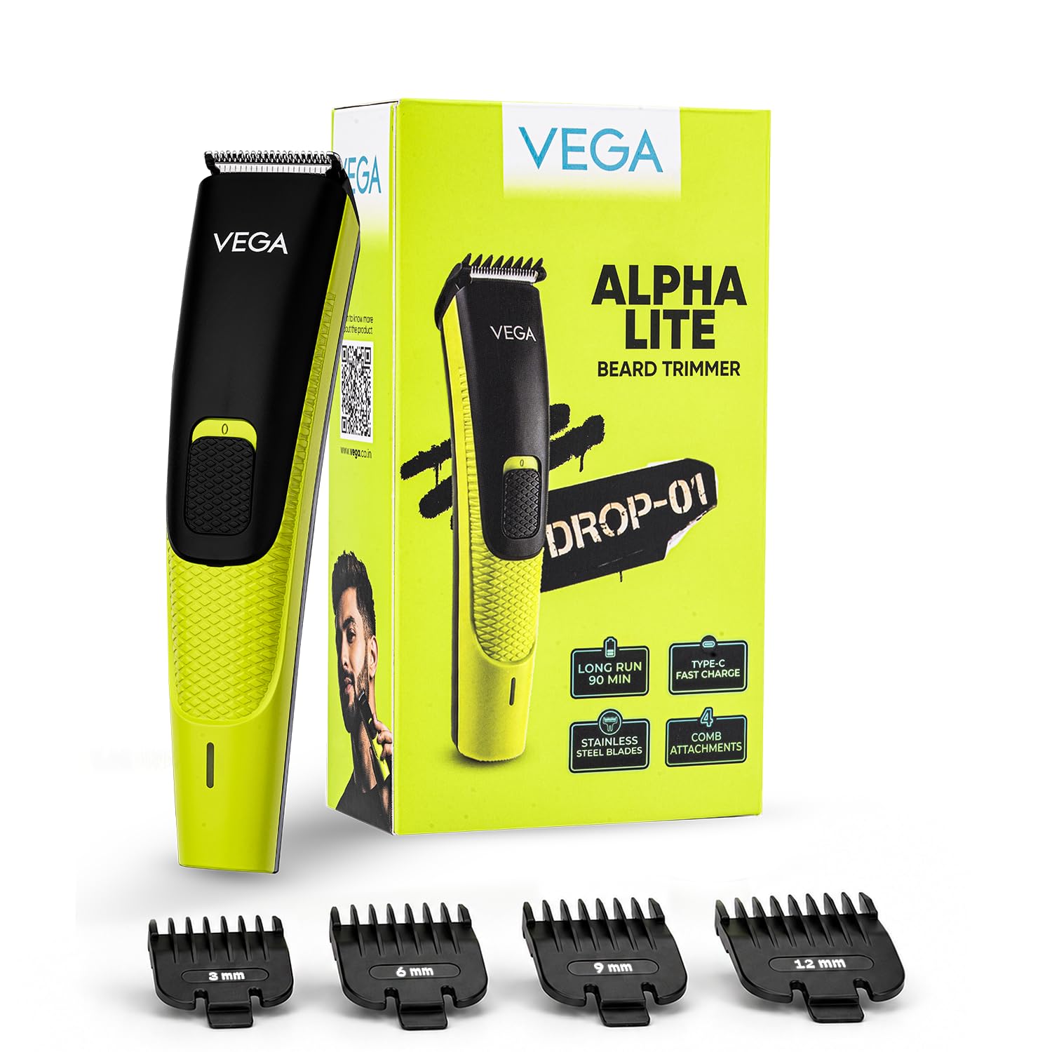 VEGA Alpha Lite Beard Trimmer, Self-Sharpening, 4 Attachments - Image 1