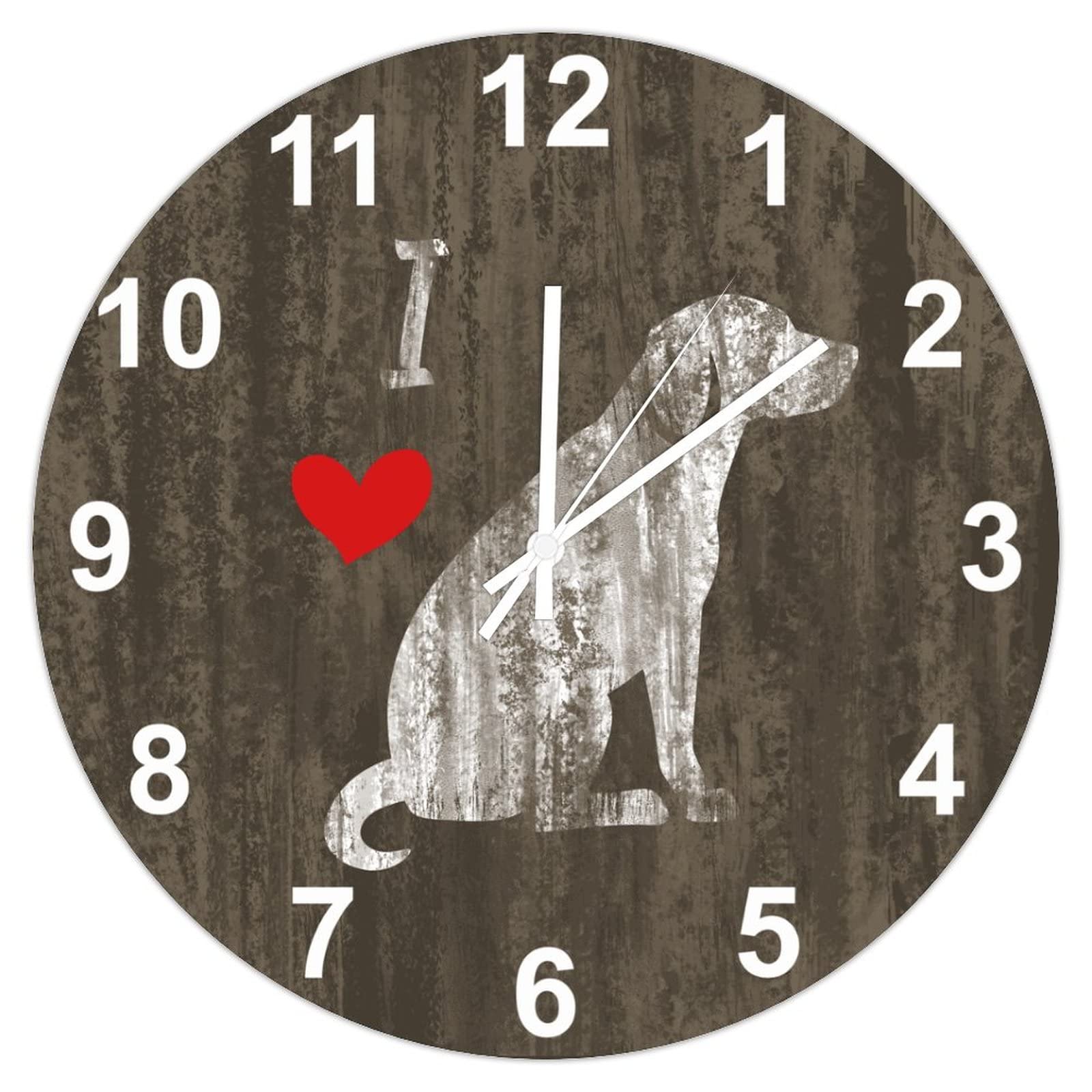 Horloge murale I Love Beagle silencieuse de 30 cm rustique avec cœur rouge
