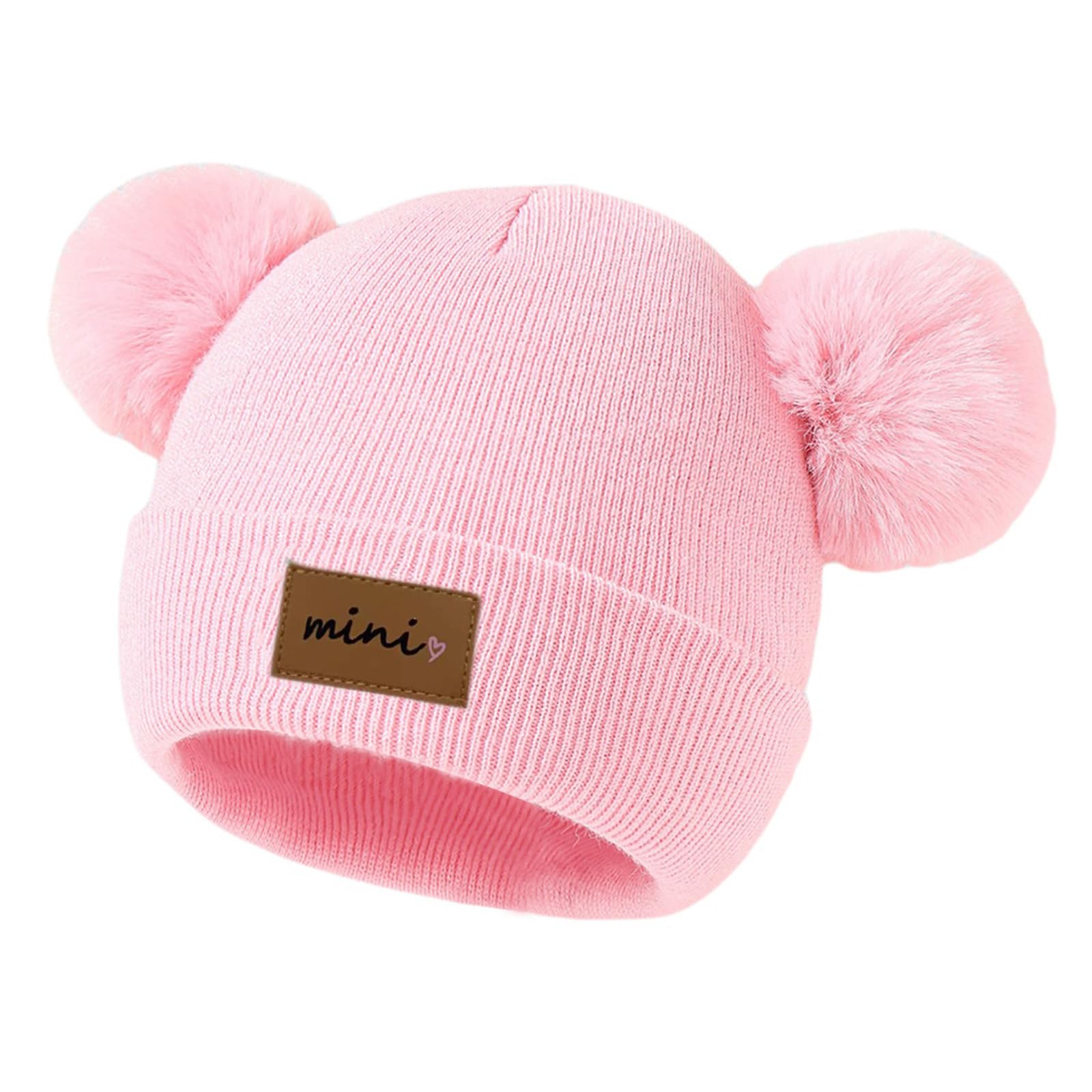 Baby Boy Girl Winter Hat Double Pom Pom Beanie Warm Knitted Toddler Beanies Soft Cute Kid Infant Hats(Pink)