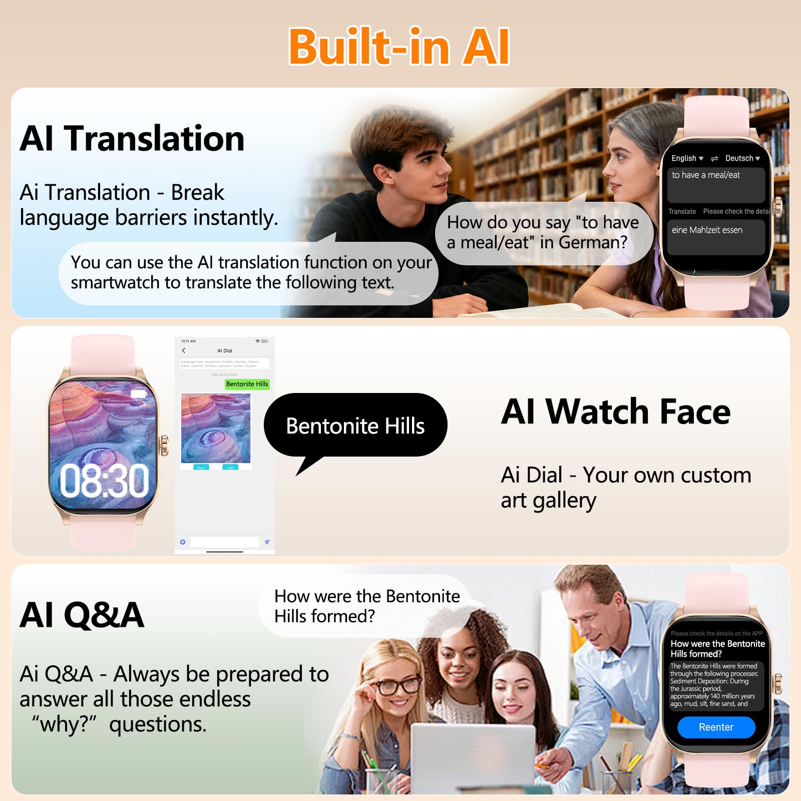 Smart Watch for Women Men with Text and Call, 2025 New AI Smartwatches with Heart Rate/SpO2/Sleep/Stress Monitor, 100+ Sports Modes, GPS Fitness Watches Compatible with iOS/Android (Map, Pink)