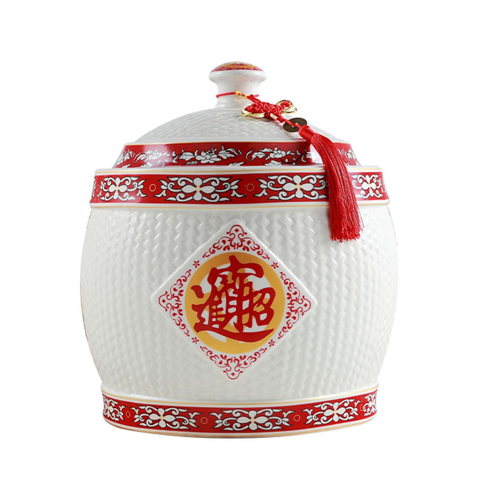 MESCXTY Traditional Chinese Style Food Storage Jars Classic Dispensers CeramicCeramic Rice Jar with Lid Household Box for Cereal, Flour, Sugar, Coffee, Rice(D,10kg)