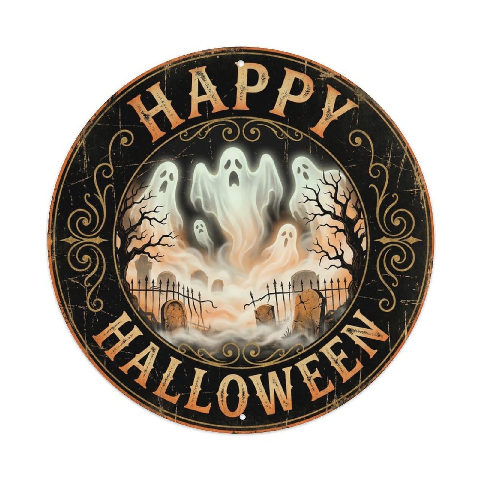 Ghost Graveyard Happy Halloween Positive Saying Metal Tin Sign