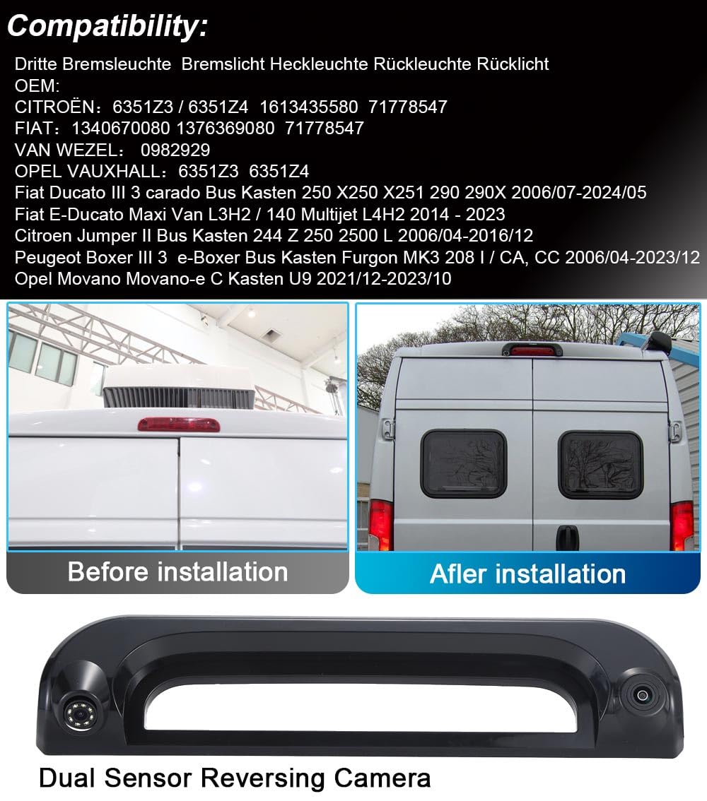 Telecamera posteriore super grandangolare HD doppia telecamera di parcheggio per Citroen Jumper/Fiat Ducato E-Ducato Maxi Van L3H2/VAN WEZEL/Opel Movano/Peugeot Boxer