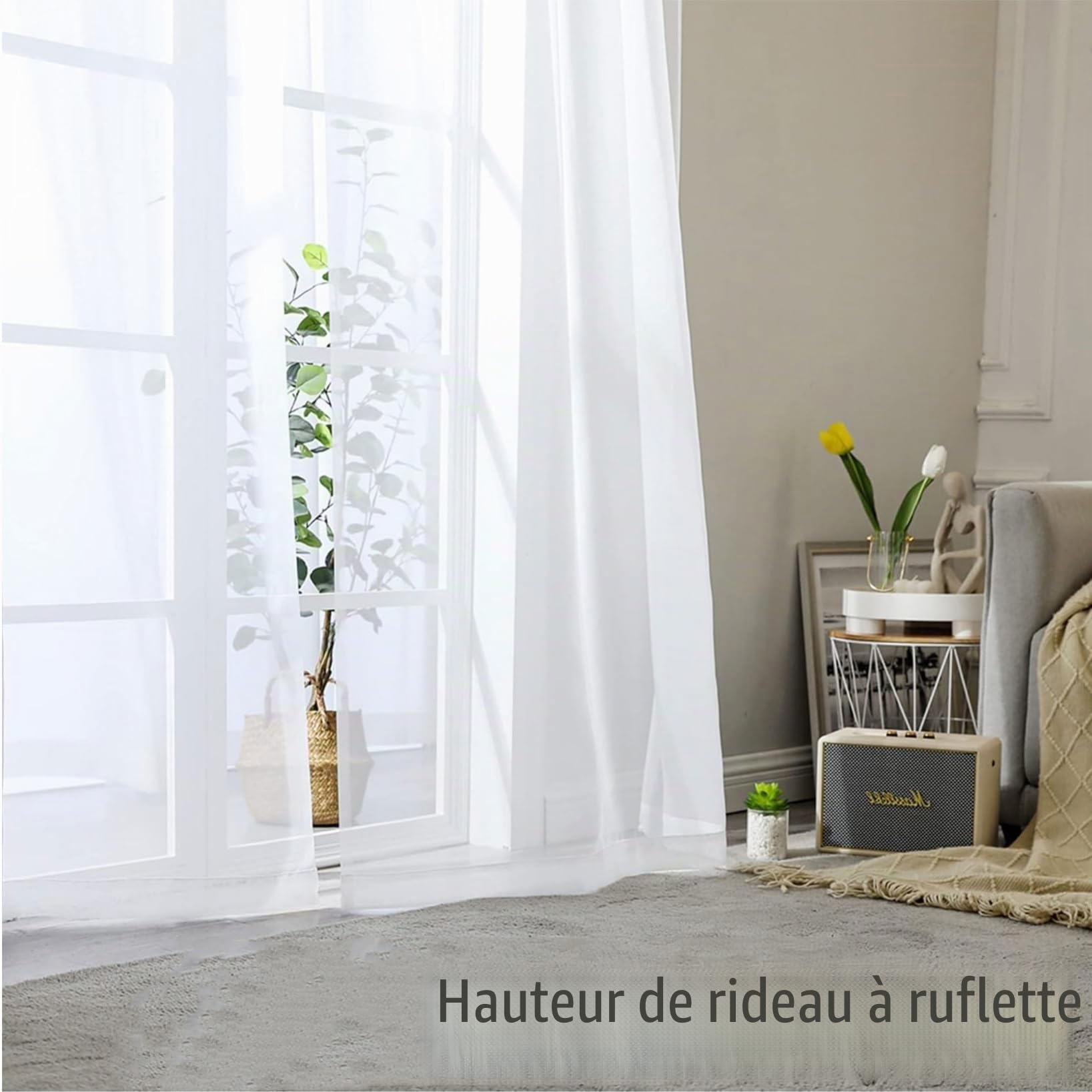 Rideau Voilage 200 x 220 cm Bloquer Soleil Anti-UV, Doux et Esthétiques Transparent Rideaux Salon Décoration de Maison pour Fenêtre Porte Cuisine Chambre Enfant, Blanc