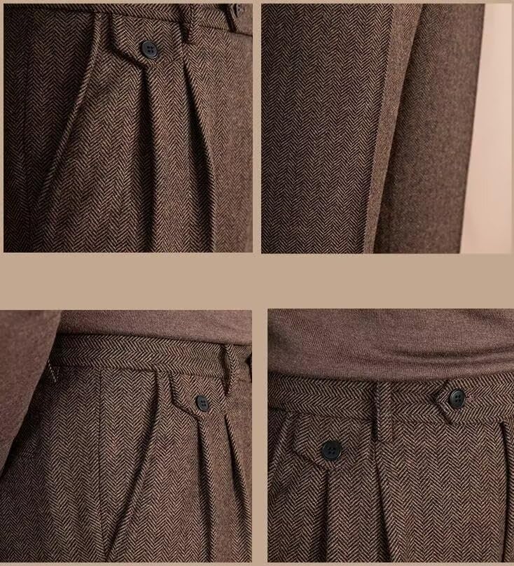 Mens Tweed Pants Dress Vintage Trousers Slim Fit Wool Tuxedo Pants3
