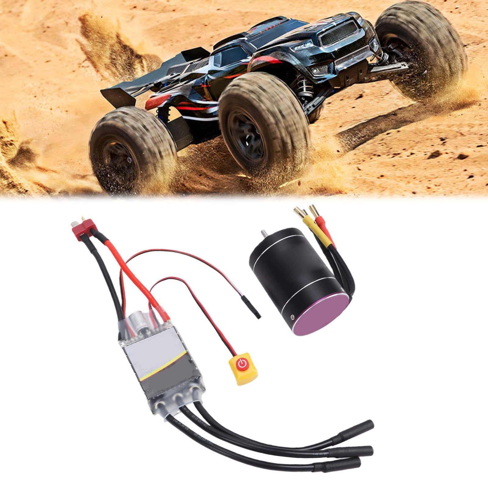 Annadue Zestaw Silnika Bezszczotkowego RC 3650 6400KV, Regulator 75A do | Bezszczotkowy silnik i zestaw ESC z aluminiowymi radiatorami, wodoodporny, do samochodów i łodzi RC, 2-3S LiPo