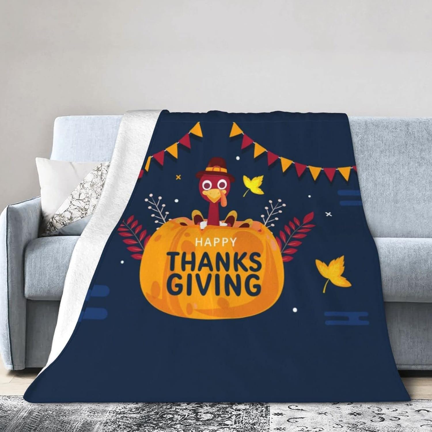 ブランケット感謝祭七面鳥メープルとパンプキンフランネルブランケットソフトふわふわ暖かい帯電防止洗える ベッドソファに適しています -