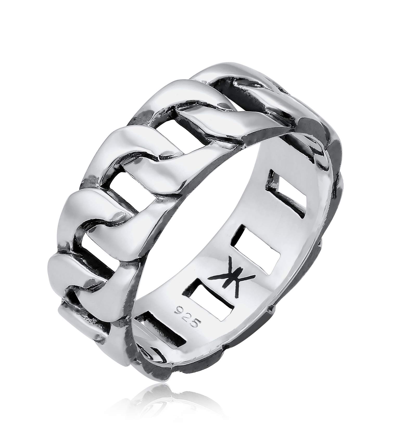 Kuzzoi Massiver Herrenring(8mm) schwarz oxidiert Bandring 925 Silber | Männer 925 Silber Ring im Chunky Chain Look Ringgröße 60