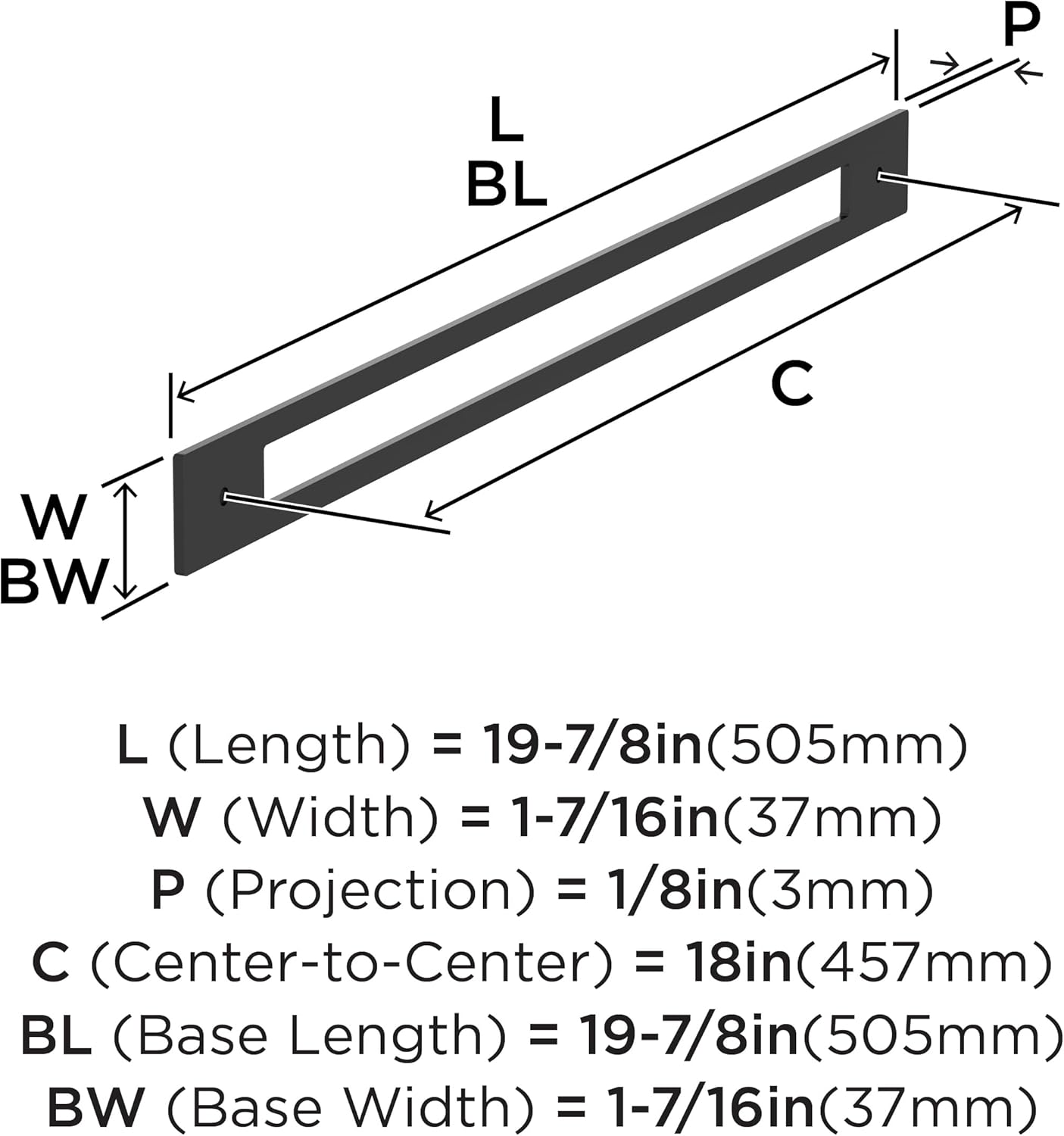 Amerock Medora 18 inch (457mm) Center-to-Center Rectangle Matte Black Cabinet Pull Backplate, BP37790MB