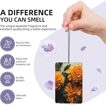 Car Air Fresheners 6 Pcs Hanging Air Freshener for Car Lavender Hanging Scented Cards Marigold Aromatherapy Tablets Hanging Air Freshener for Car Rearview Mirror