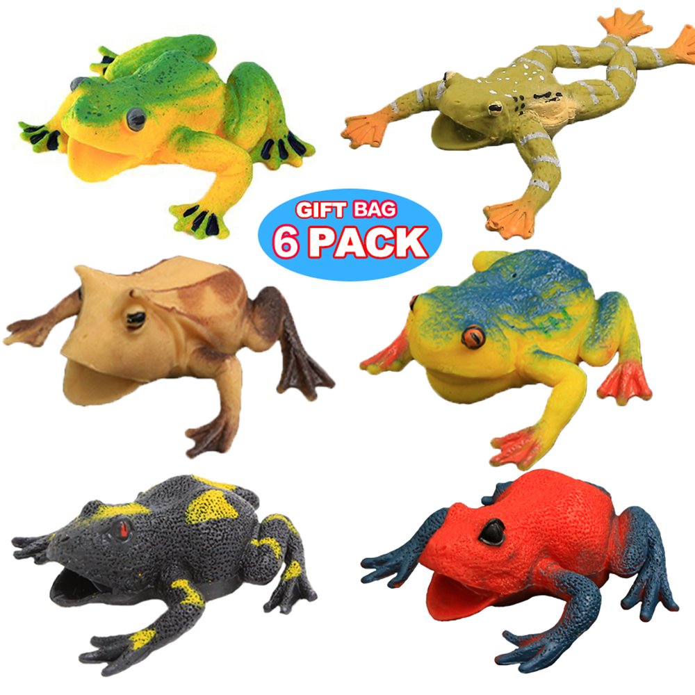 Frog Toys,4.5 Inch Assorted Rubber Frog sets(6 PACK),Food Grade