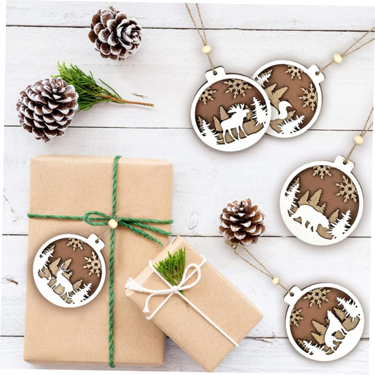 GLEAVI 5 Sätze Hölzerne Geschnitzte Weihnachtsbälle Christbaumschmuck Weihnachtsdekorationen Gnom Weihnachtsbaumschmuck Zum Aufhängen Baum Hängende Ornamente 6 Stück * 5