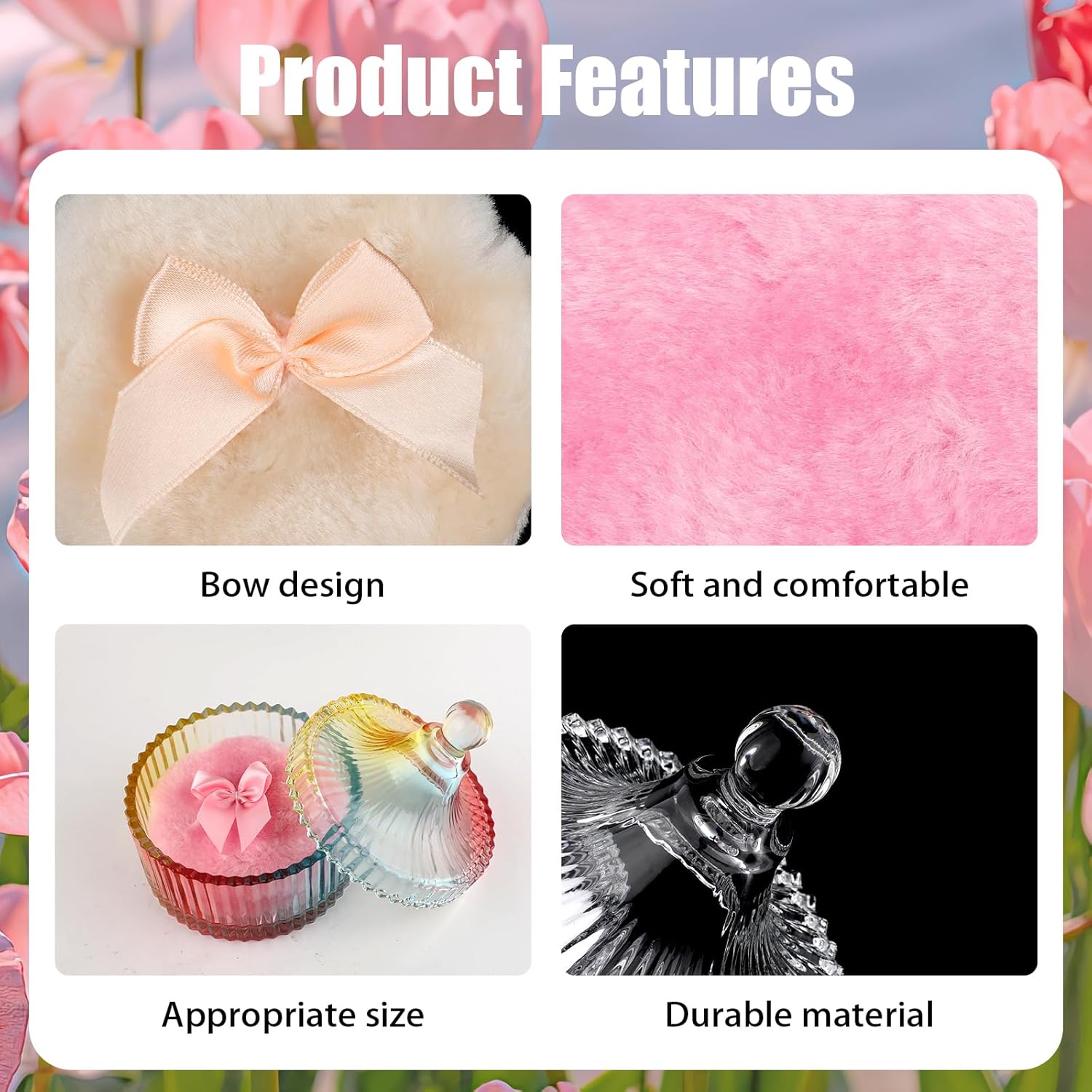 4 Pcs Large Body Powder Puff and Container Large Glass Powder Container with Puff Crystal Case Soft Washable Reusable Fluffy Makeup Sponge Wet Dry (Clear and Colorful) - Image 3